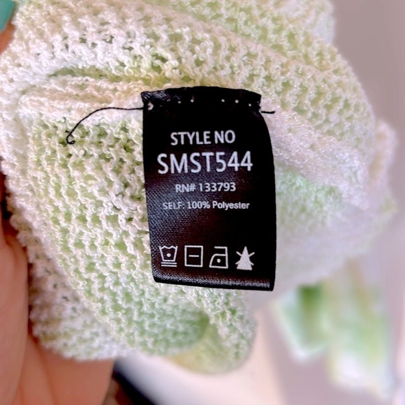 NWOT POL White & Mint Green Lace Up V-Neck Oversized Knit Sweater Casual Spring - Picture 12 of 13